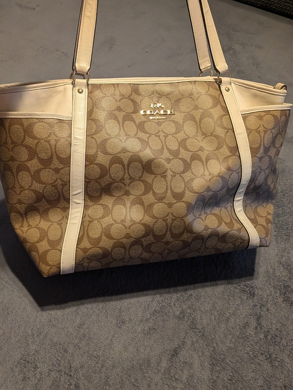 Coach Signature Canvas Tote in Khaki/Cream
